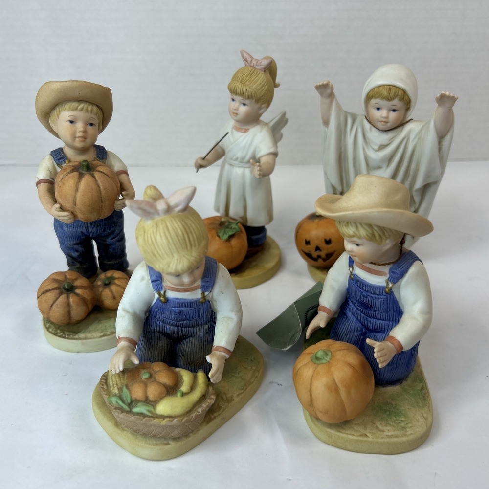 Denim Days Halloween HOMCO Fall Pumpkin 1985 Figurines 1502 1516 1518 (5)